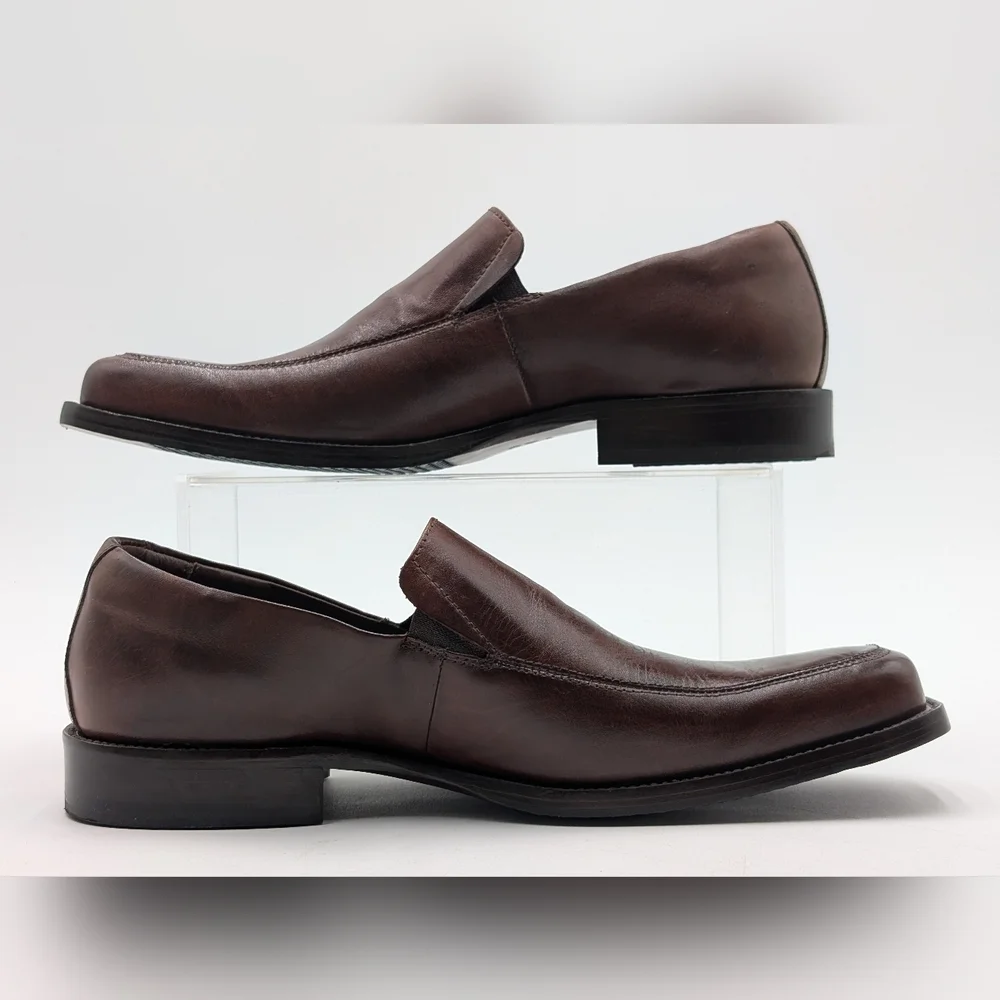 Johnston & Murphy Size 10.5M Classic Brown Genuine Leather Loafers Elastic Gore